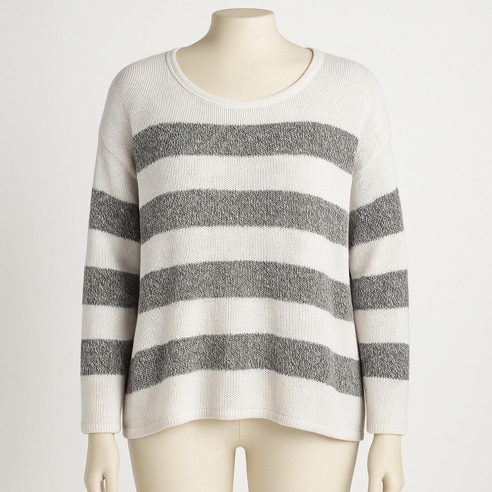 Striped 100% Organic‎ Linen Sweater Size XL Preppy Fisherman Coastal New England